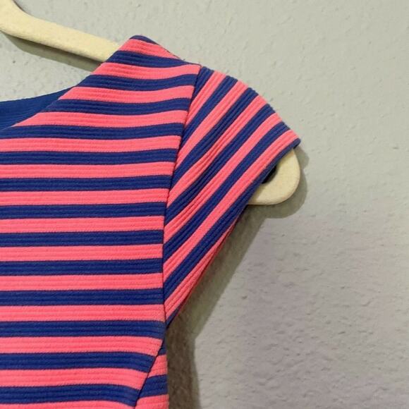Lilly Pulitzer Pink & Blue Striped Fit Flare Dress XS Cap Sleeve Preppy Pleated - Picture 3 of 7